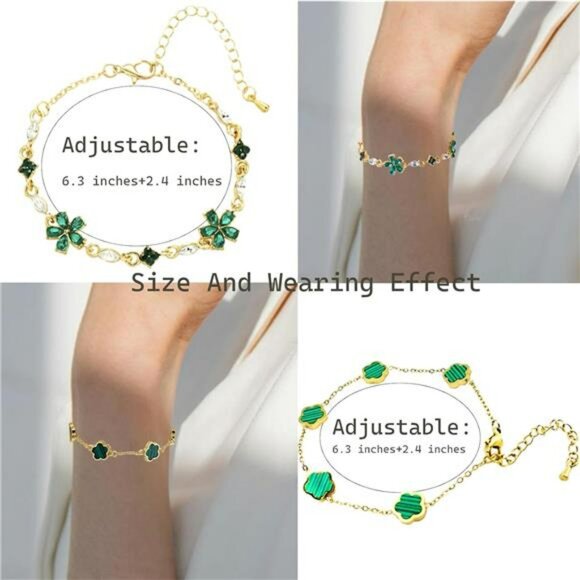 Gold clover bracelet set lucky charm stackable rhinestone adjustable jewelry gif - Picture 2 of 8